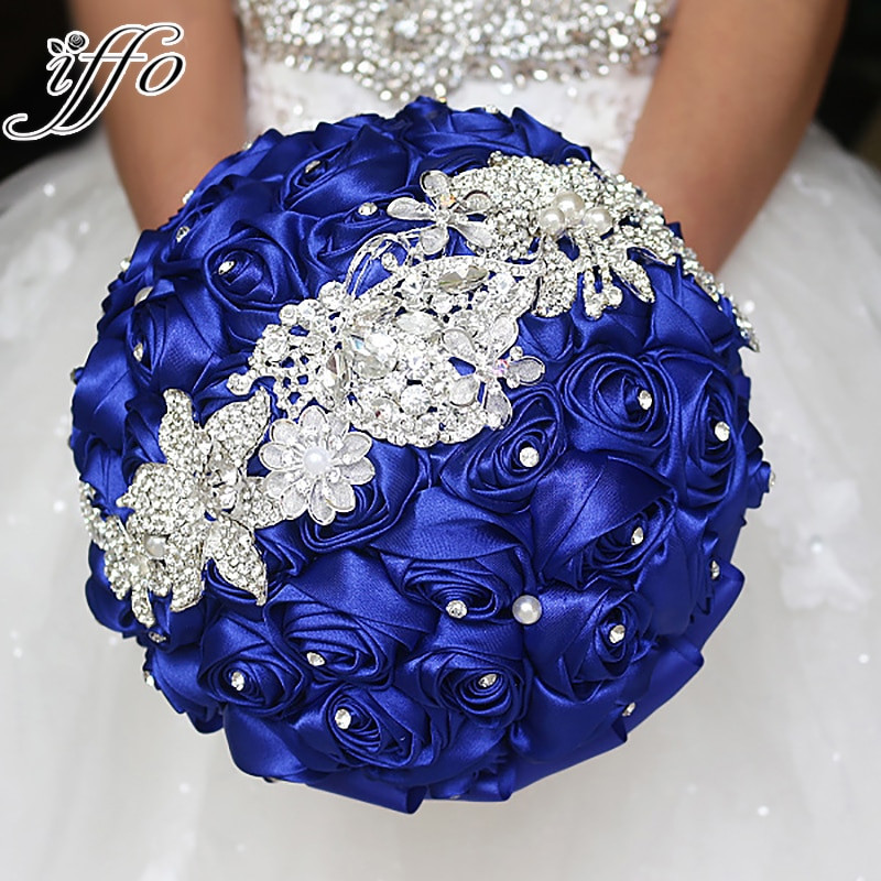 Royal Blue Flowers For Wedding
 Sapphire blue brooch bouquet Silk Bride Bridal Wedding