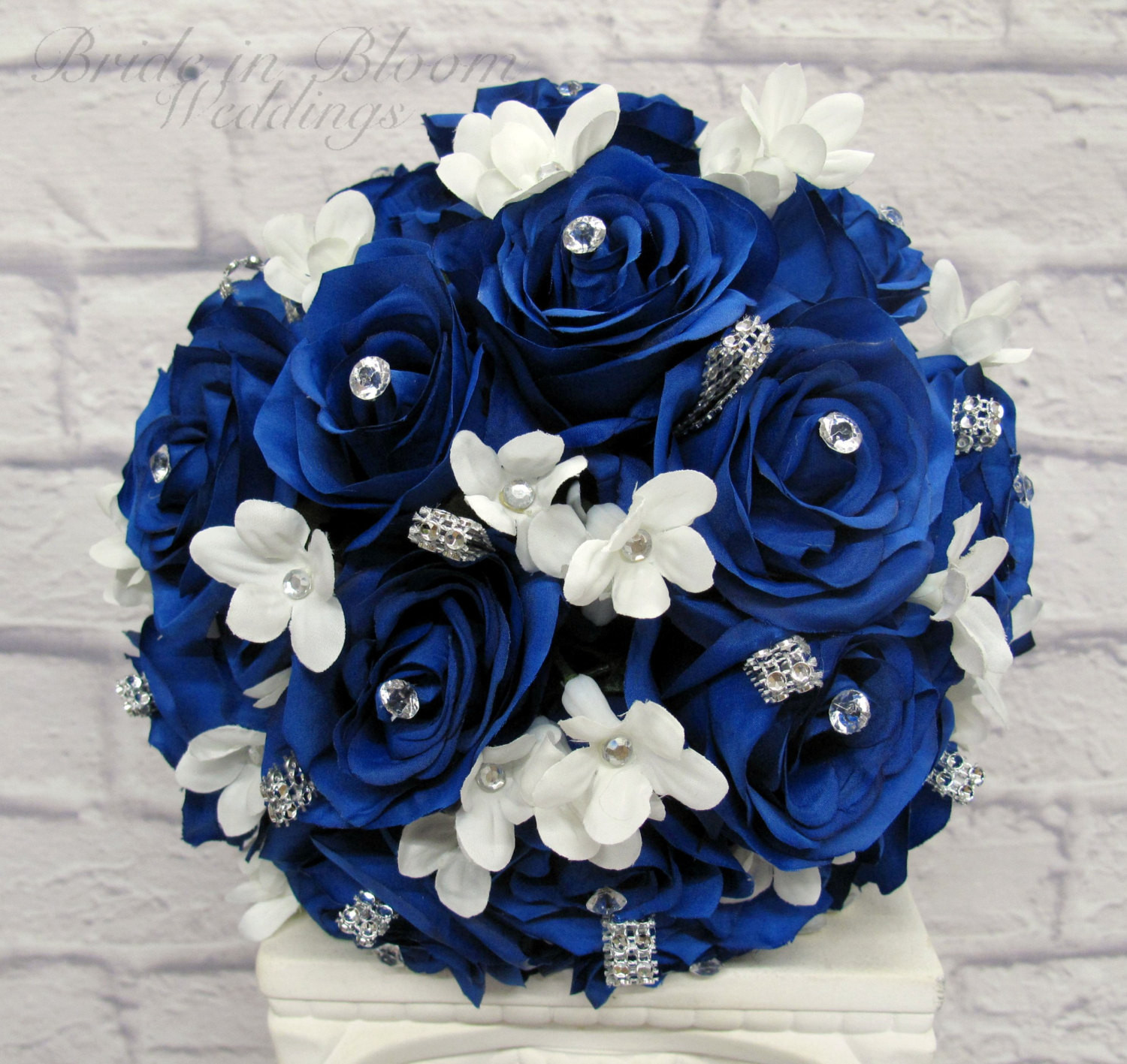 Royal Blue Flowers For Wedding
 Wedding Bouquet Royal blue rose brides bouquet Bling