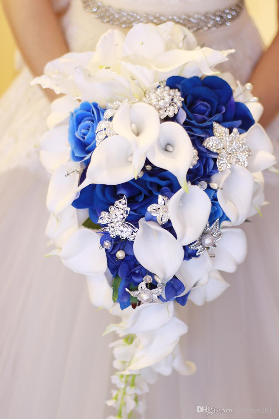 Royal Blue Flowers For Wedding
 Wedding Bouquets Royal Blue Flowers Waterfall Real Touch