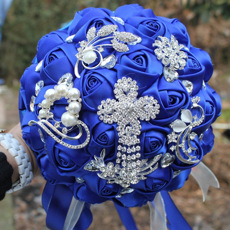Royal Blue Flowers For Wedding
 New Pop Bride Flower Bouquet Royal Blue Brooch Wedding