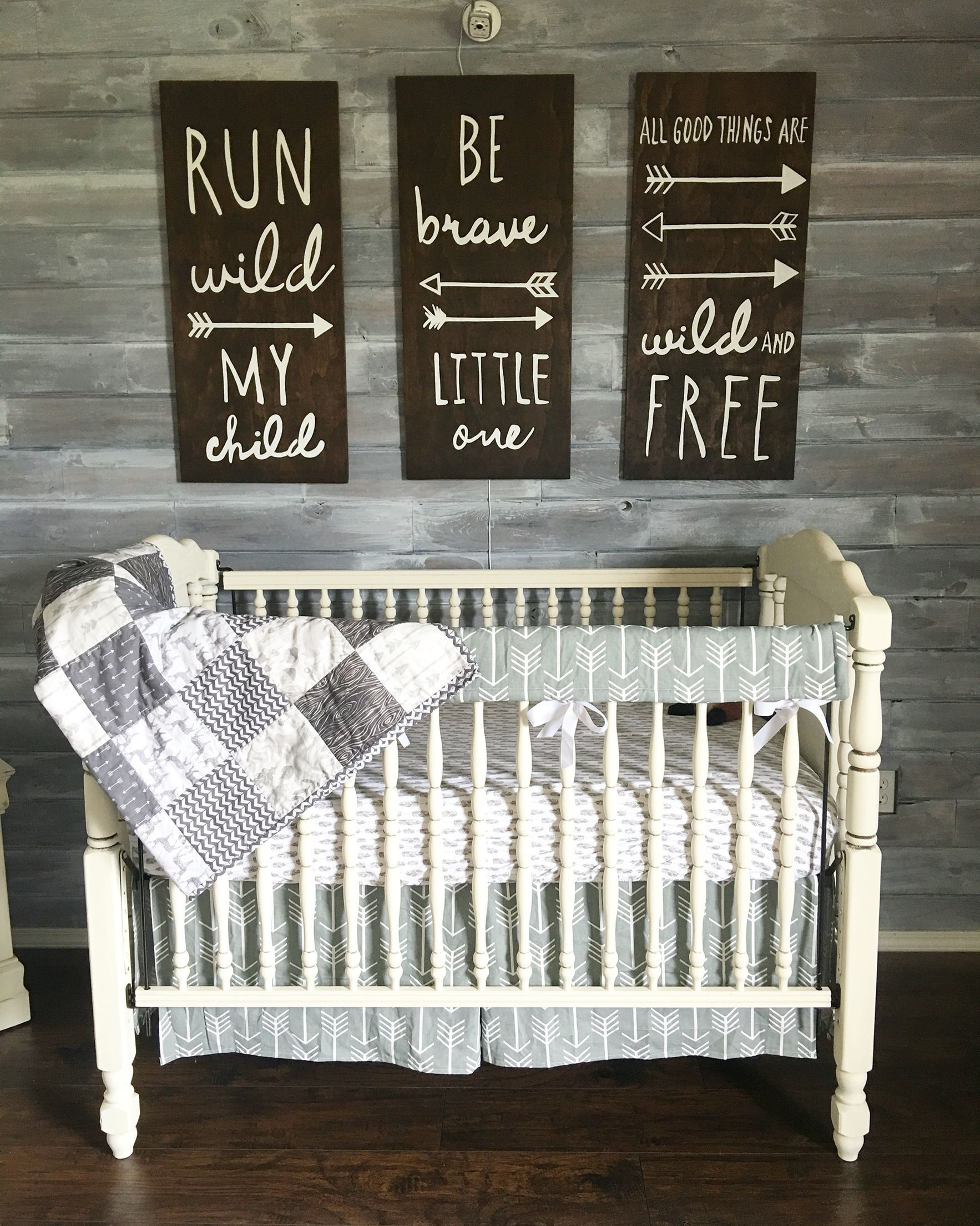 Rustic Baby Room Decor
 Woodland theme nursery Gender neutral Grey and white