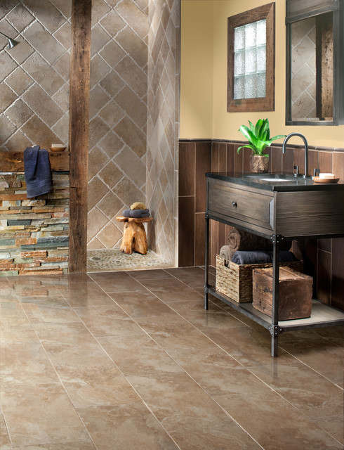 Rustic Bathroom Floor Tiles
 Travertine and Slate Bathroom Rustic Bathroom by