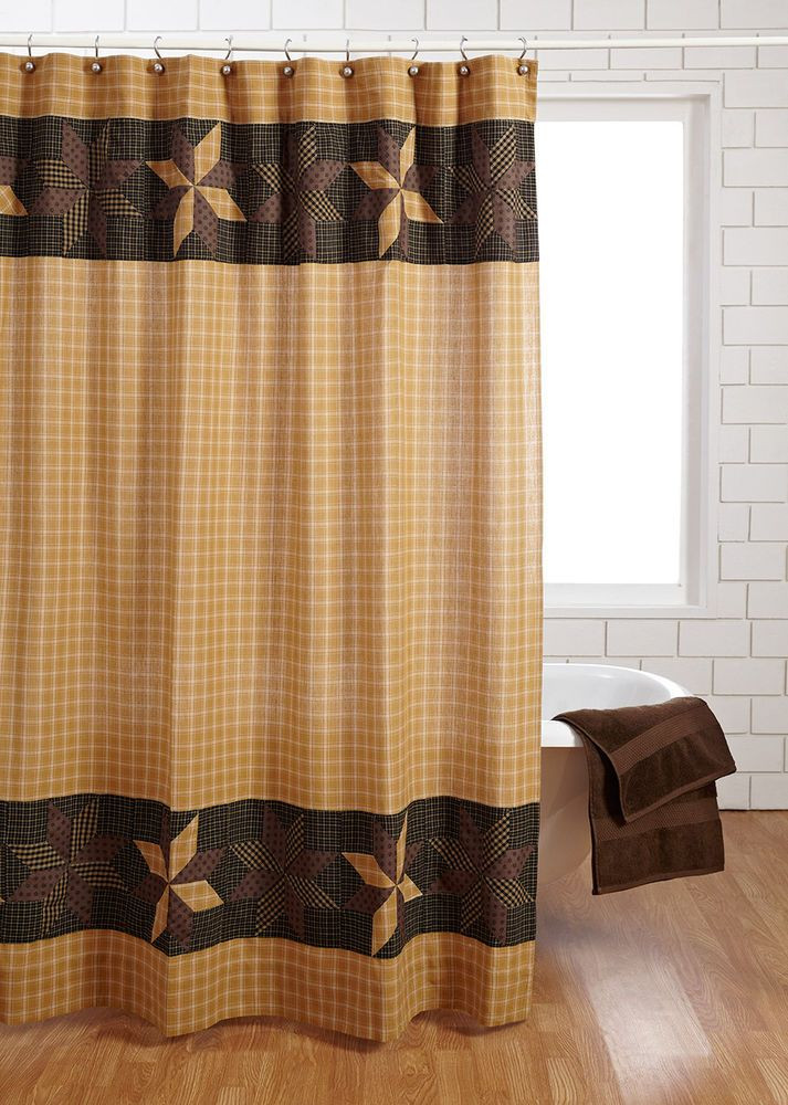 Rustic Bathroom Shower Curtain
 AMHERST Shower Curtain Primitive Black Gold Brown Tan Star