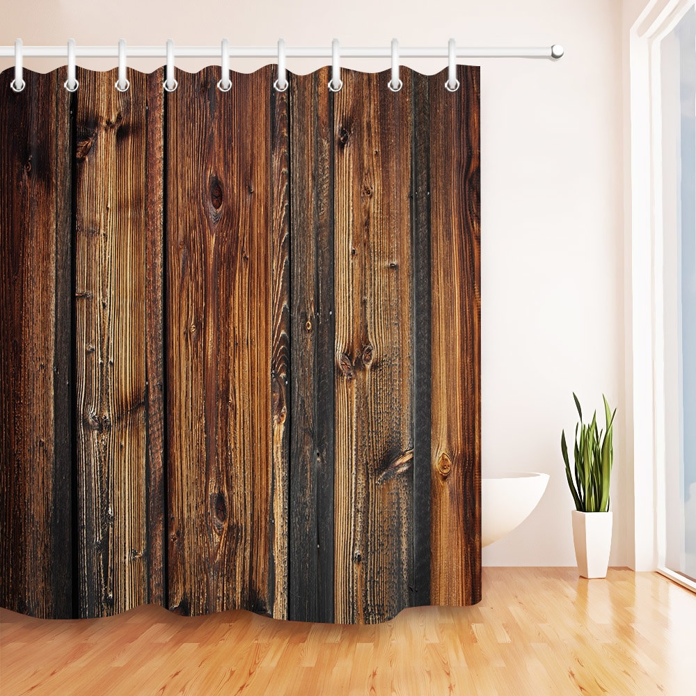Rustic Bathroom Shower Curtain
 LB Rustic Wood Panel Brown Plank Fence Shower Curtain And