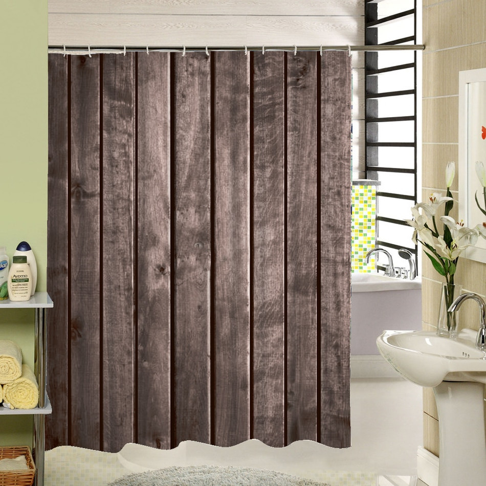 Rustic Bathroom Shower Curtain
 Polyester Shower Curtain Old Bronze Wooden Garage Door