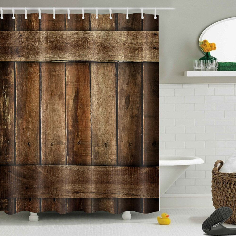 Rustic Bathroom Shower Curtain
 LB Vintage Rustic Wooden Barn Fence Waterproof Fabric