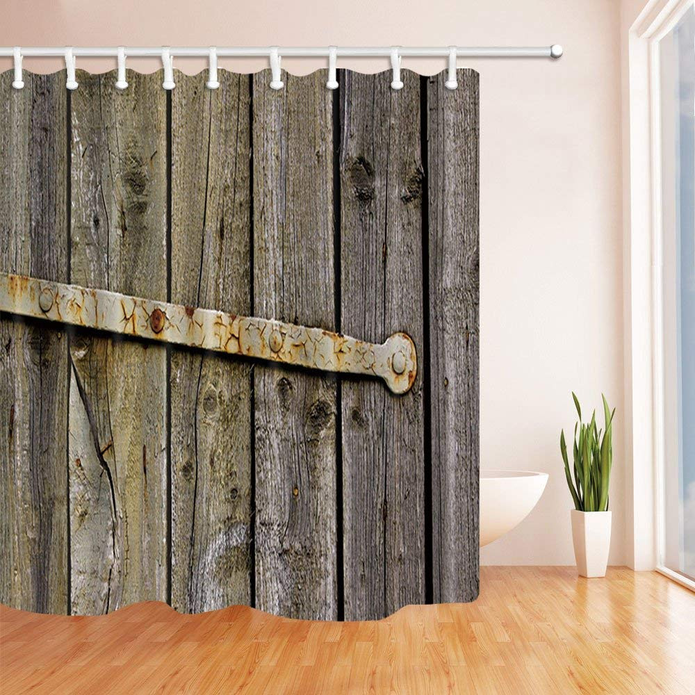 Rustic Bathroom Shower Curtain
 Rustic Decor Wooden Tree Planks with Old Little Rusty