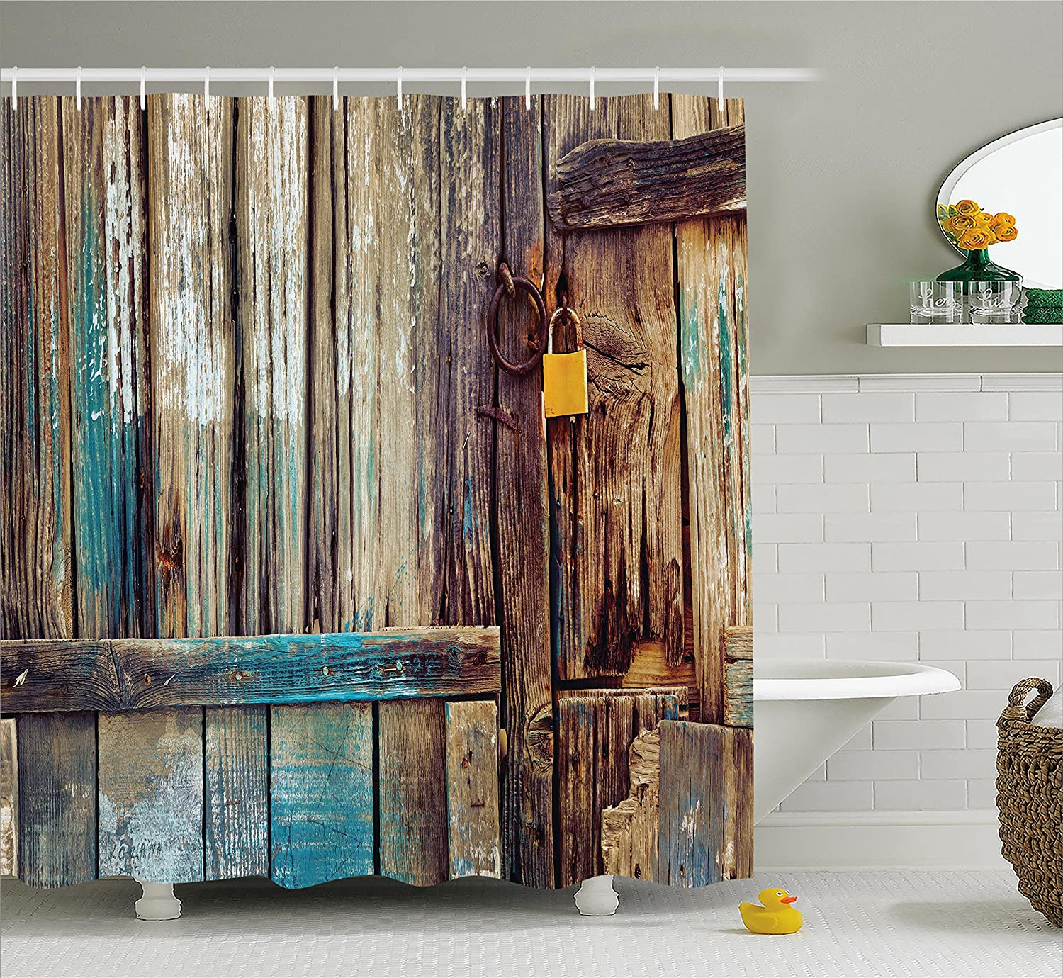 Rustic Bathroom Shower Curtain
 Rustic Shower Curtain Aged Shed Door Backdrop Bath Country