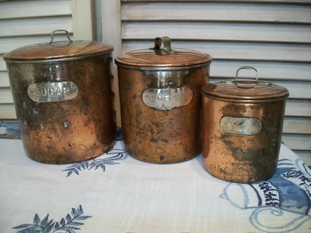 Rustic Kitchen Canisters
 Vintage Copper Canister Set Rustic Copper Canisters Set of 3