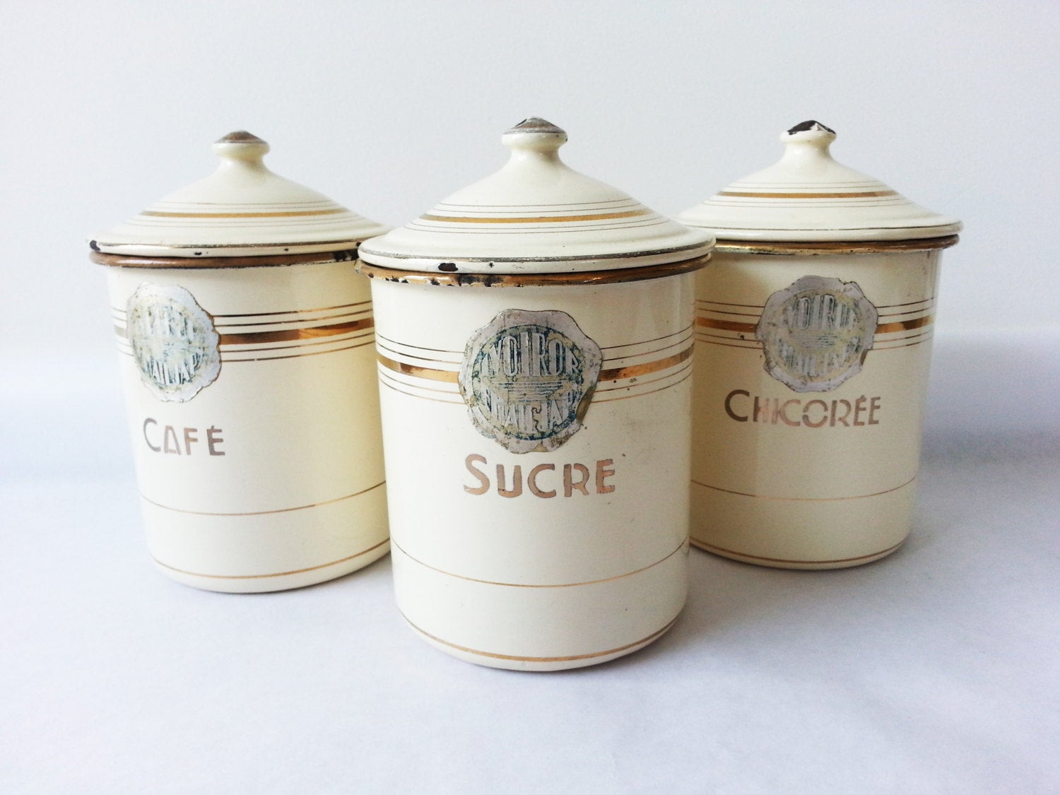 Rustic Kitchen Canisters
 1940’s French Kitchen CANISTERS SET French enamelware