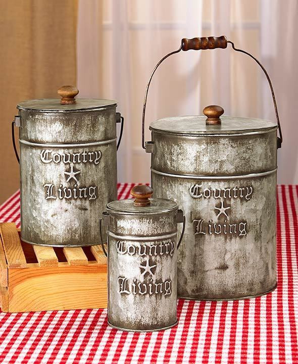 Rustic Kitchen Canisters
 Country Living Set 3 Metal Canisters Rustic Primitive