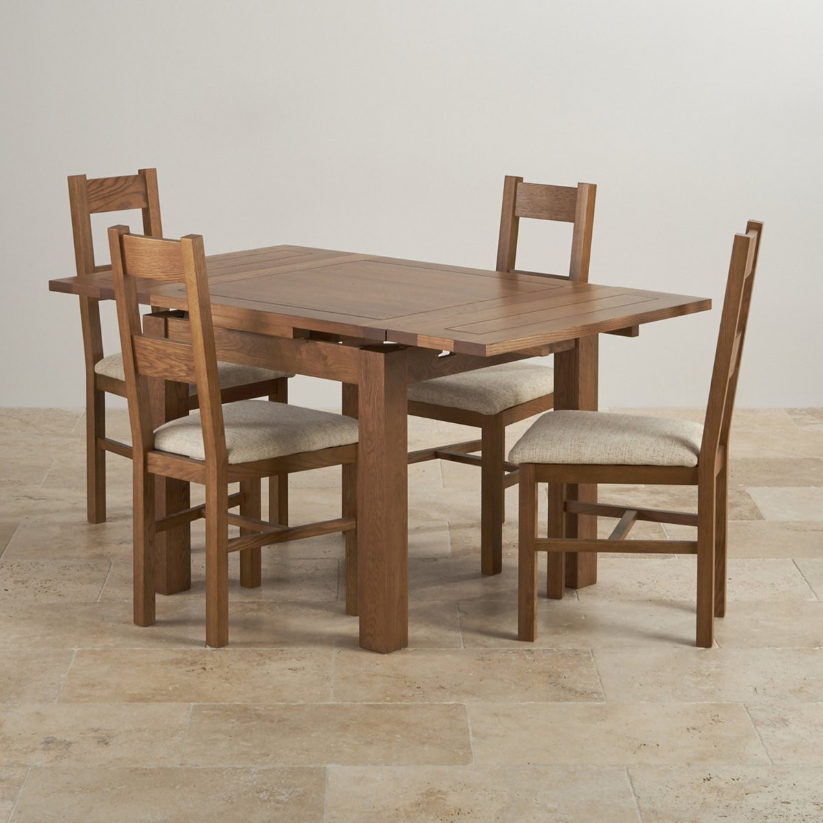 Rustic Kitchen Tables And Chairs
 Rustic Oak Dining Set 3ft Table with 4 Beige Chairs