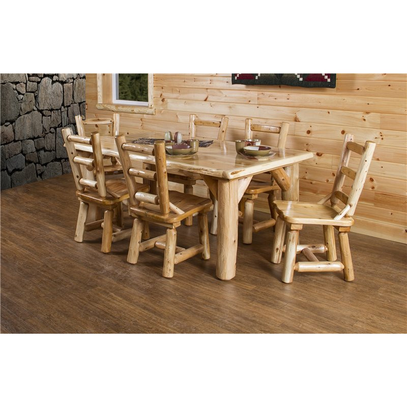 Rustic Kitchen Tables And Chairs
 Rustic White Cedar Log 84" Dining Table Set with 8 Chairs