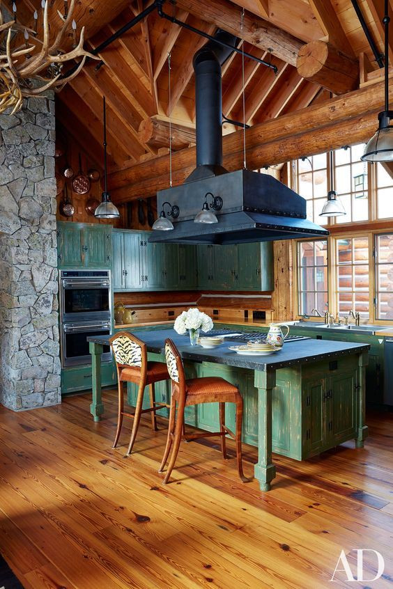 Rustic Log Cabin Kitchens
 Beautiful rustic cabin kitchen in green
