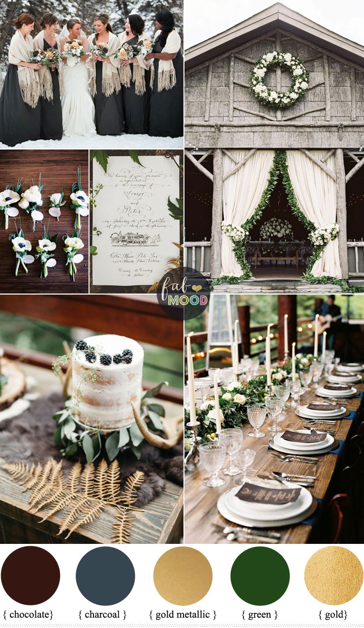 Rustic Wedding Colors
 Rustic December Wedding in Charcoal green muted gold