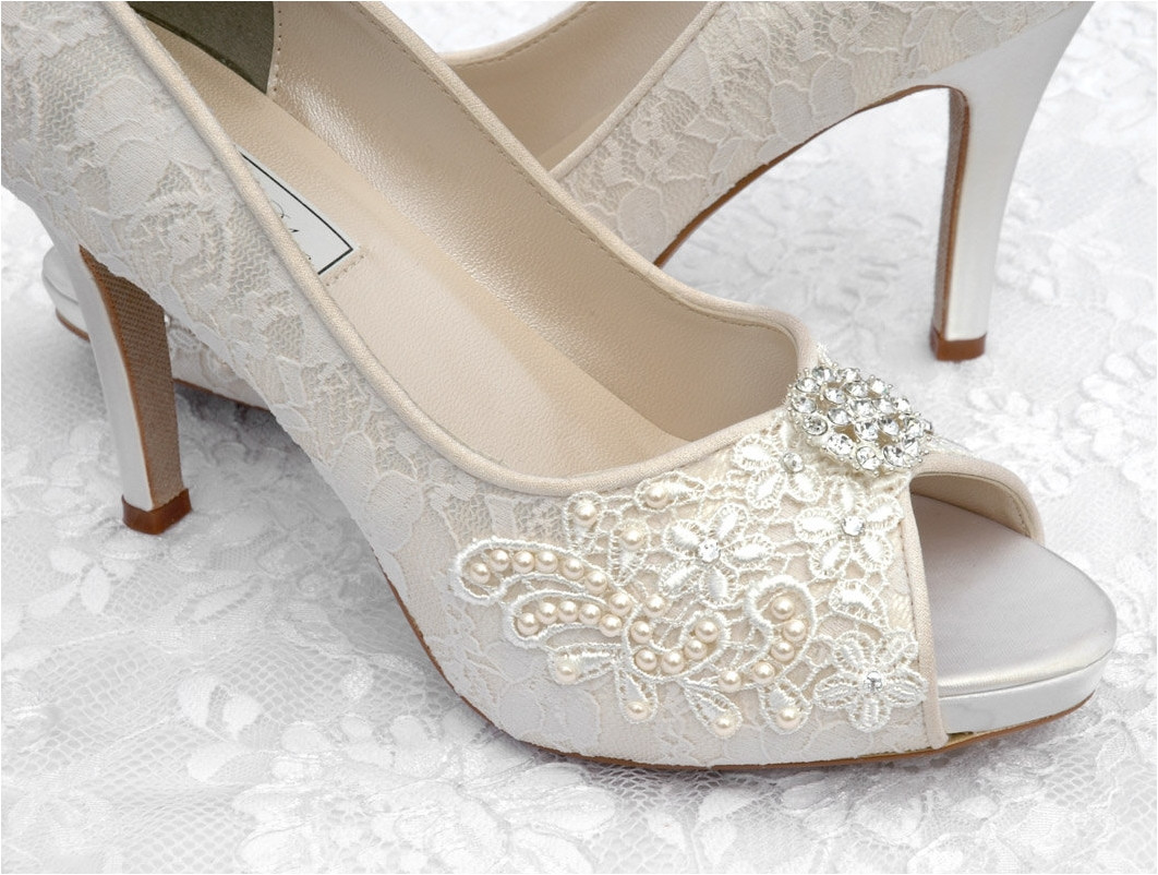 Rustic Wedding Shoes
 White open toes high heels lace vintage rustic wedding
