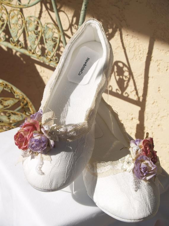 Rustic Wedding Shoes
 Rustic Wedding Flat Shoes Burlap Flowers and Lace by