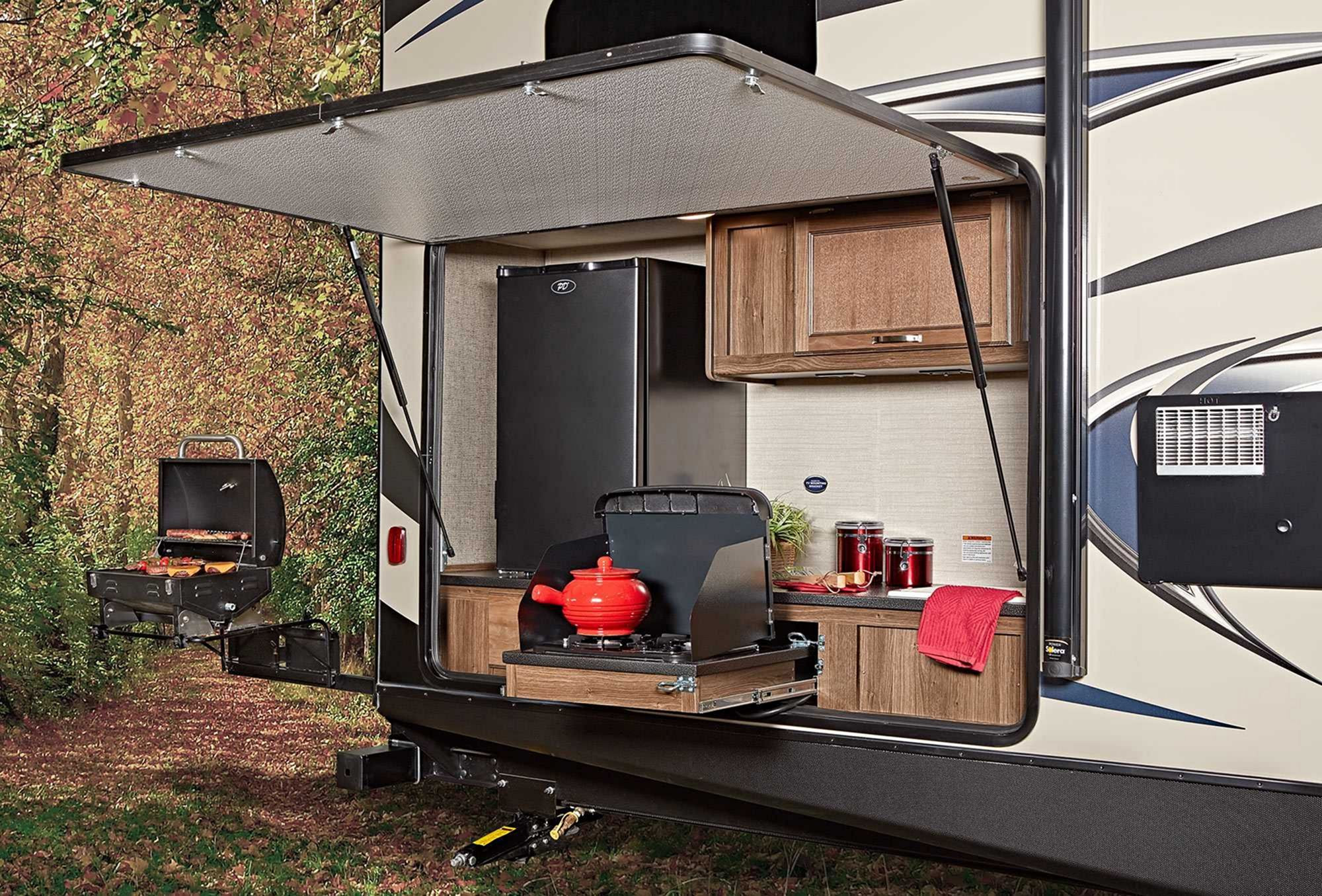 rv travel trailers with outdoor kitchens