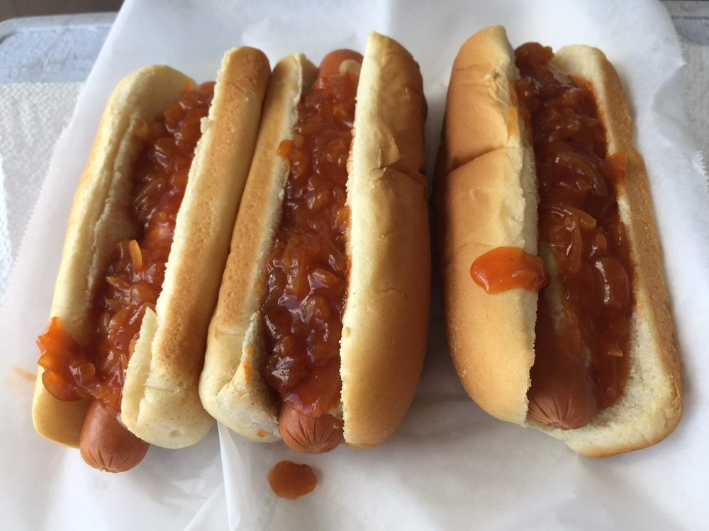 Sabrett Onion Sauce
 Sabrett Dogs w Red ion Sauce from Fran s cart out front