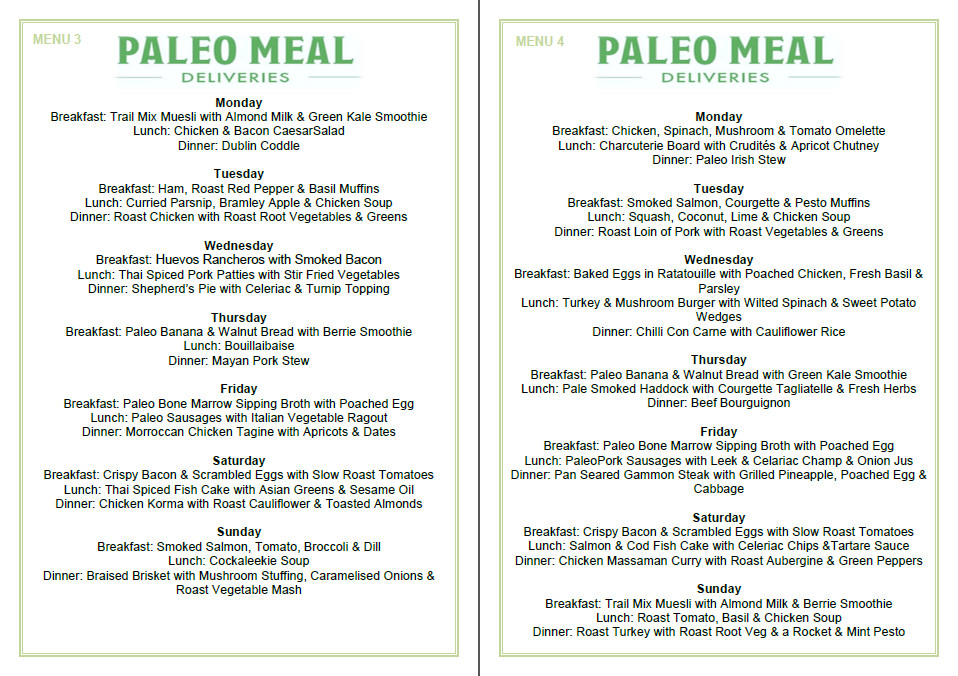 Sample Paleo Diet
 Week 3 & 4 of our sample 4 week rotating paleo menu