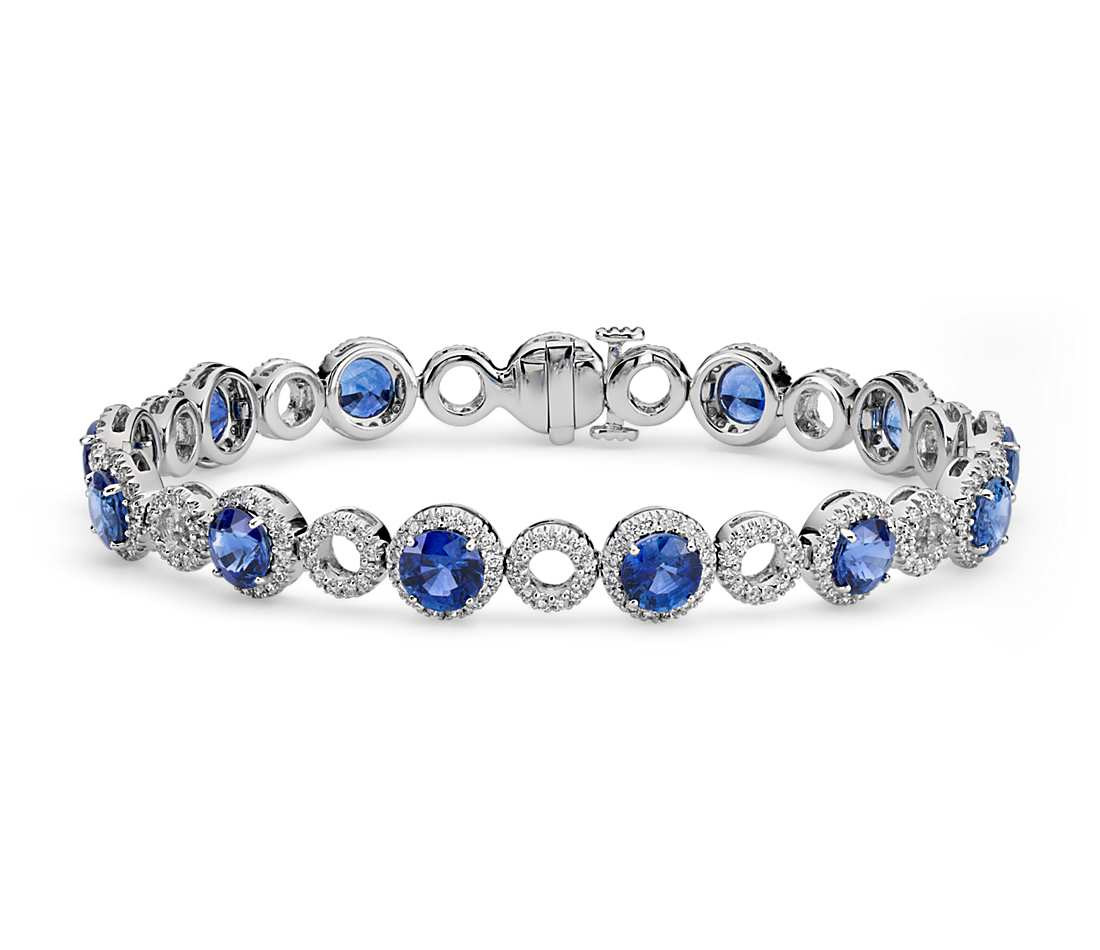 Sapphire And Diamond Bracelet
 Blue Sapphire and Open Circle Pavé Diamond Bracelet in 18k