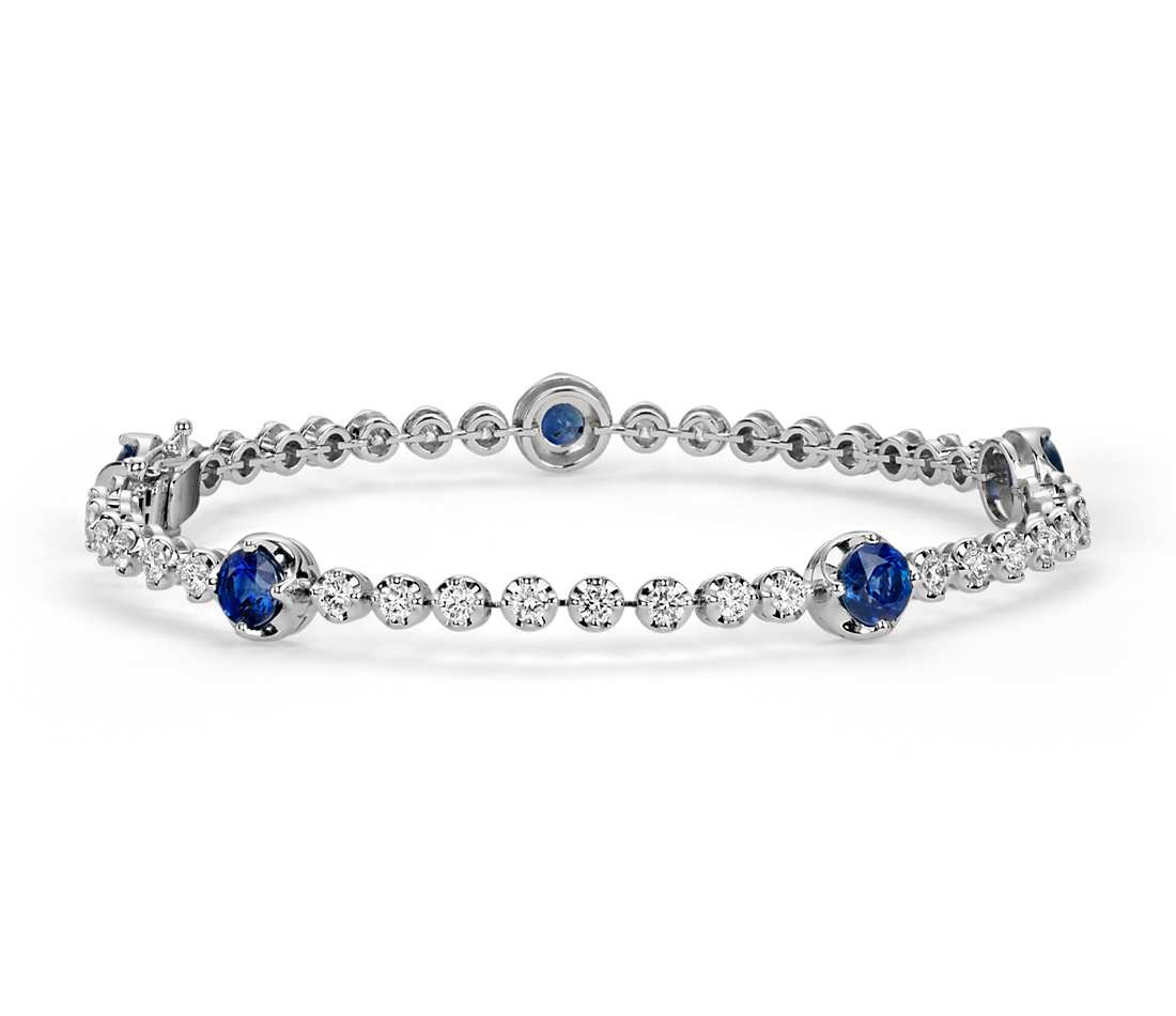 Sapphire And Diamond Bracelet
 Round Blue Sapphire and Diamond Bracelet in 18k White Gold