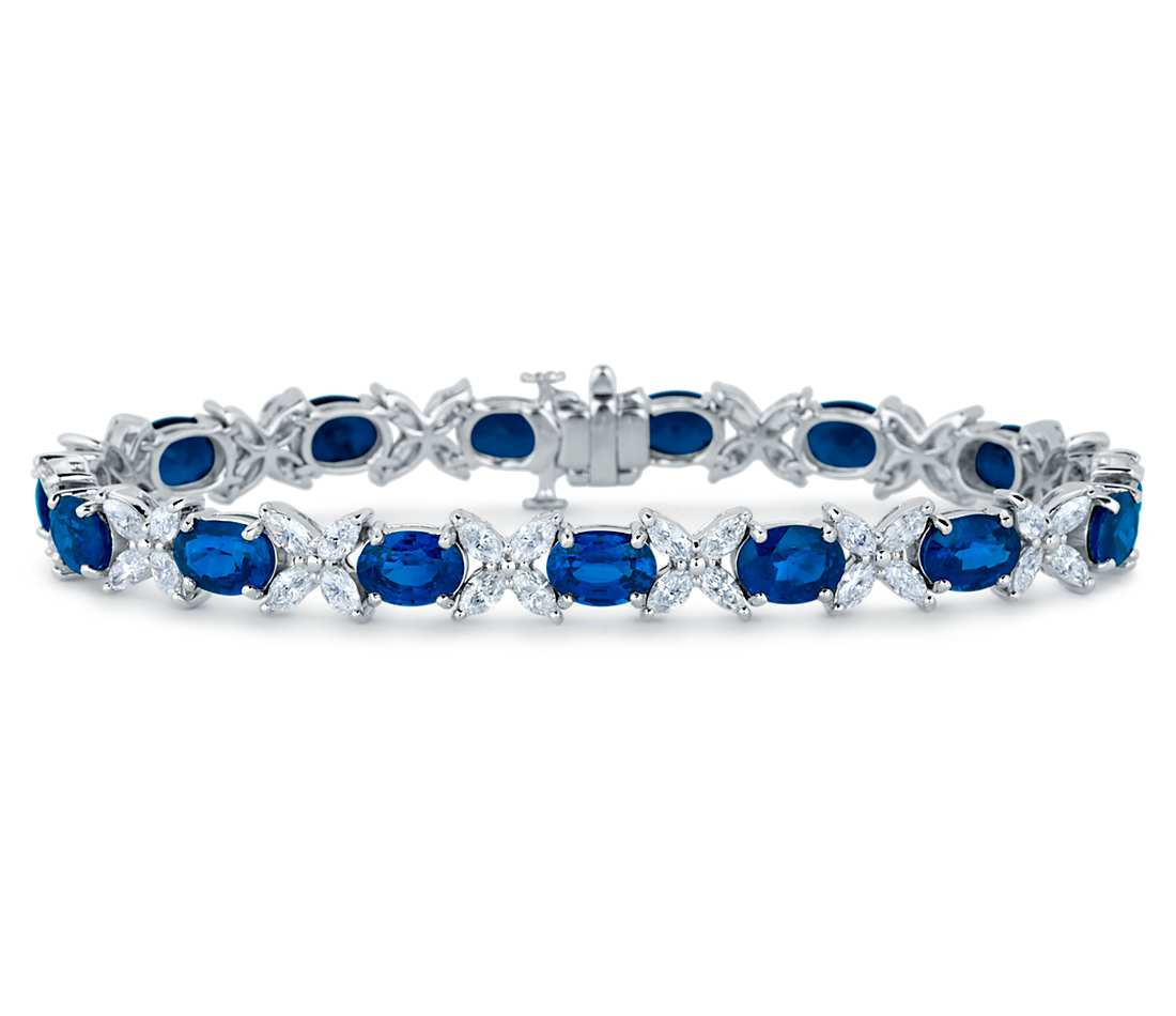 Sapphire And Diamond Bracelet
 Sapphire and Marquise Diamond Bracelet in 18k White Gold