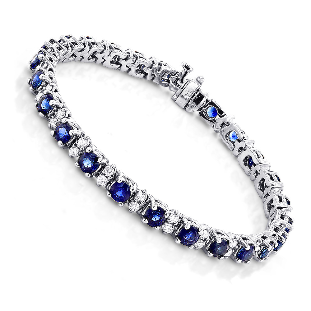 Sapphire And Diamond Bracelet
 18K Gold Blue Sapphire Diamond Tennis Bracelet For Women 3