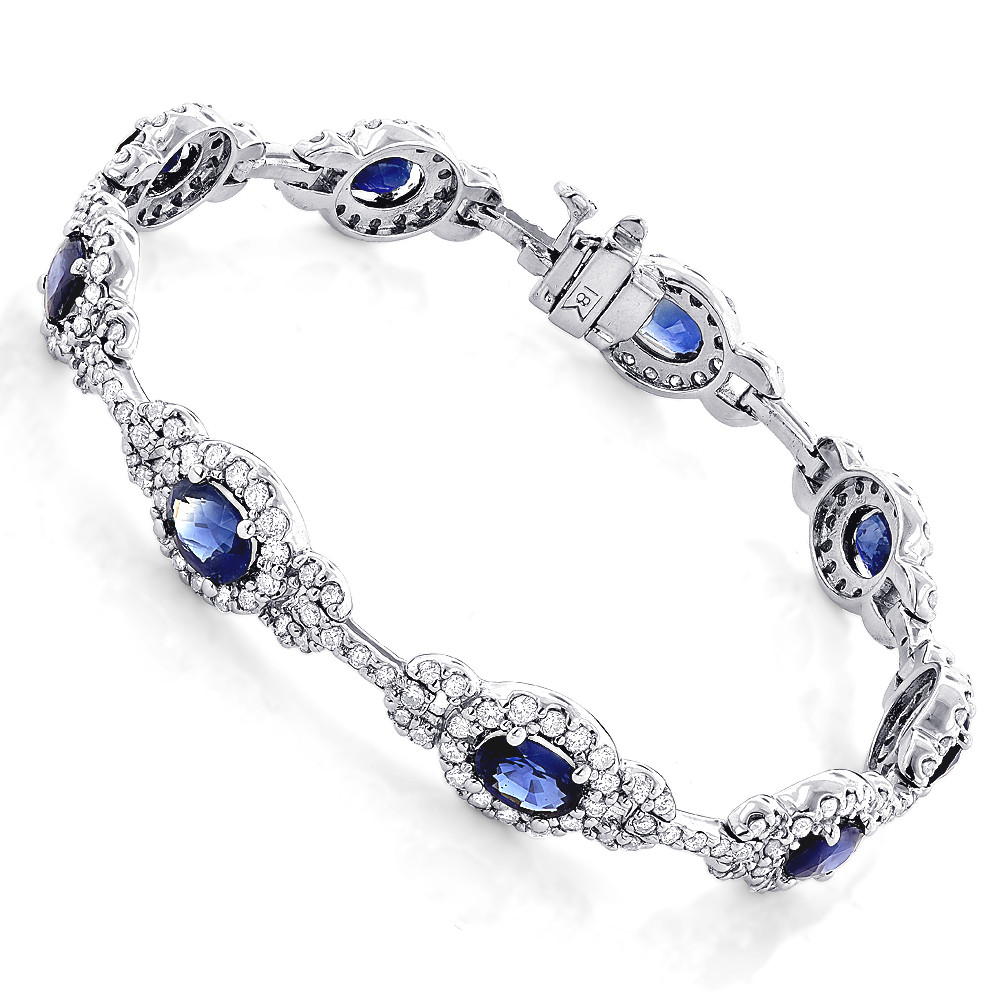 Sapphire And Diamond Bracelet
 La s Blue Sapphire Diamond Bracelet 8 98ct 18k Gold