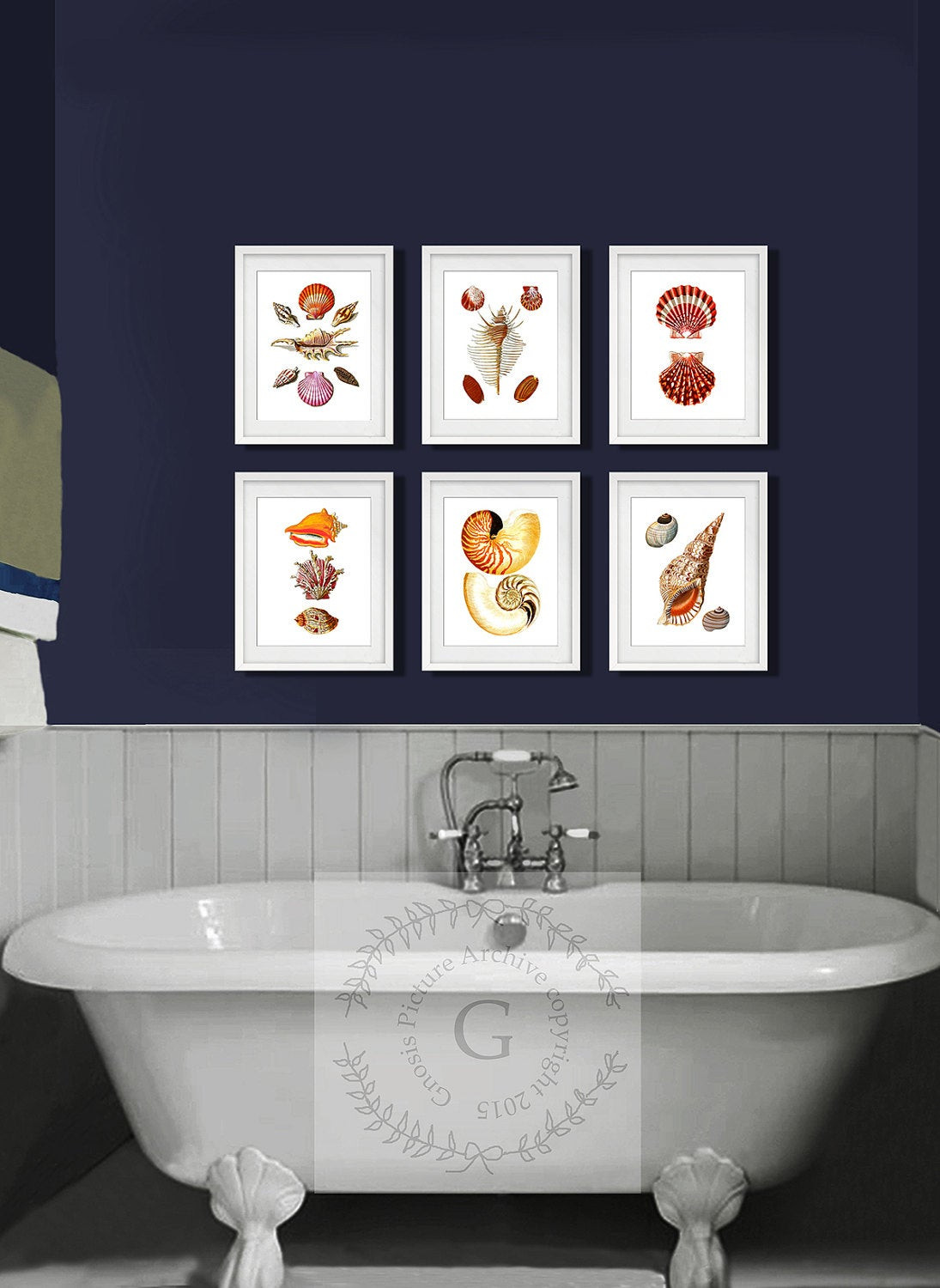 Seashell Bathroom Decor Ideas
 Seashells Bathroom Set of 6 art prints Beach bathroom