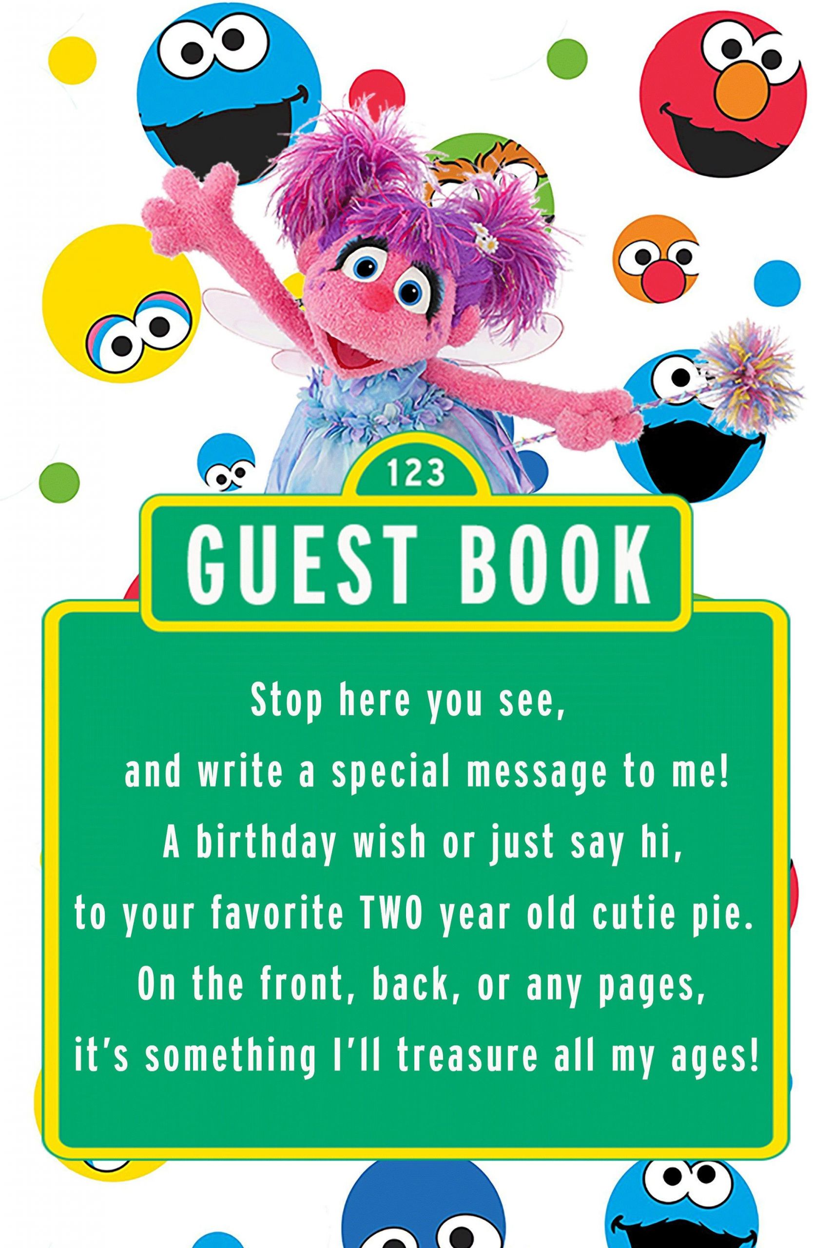 Sesame Street Birthday Party Ideas 2 Year Old
 Sesame Street Abby Cadabby Guest Book 2 Year Old Party