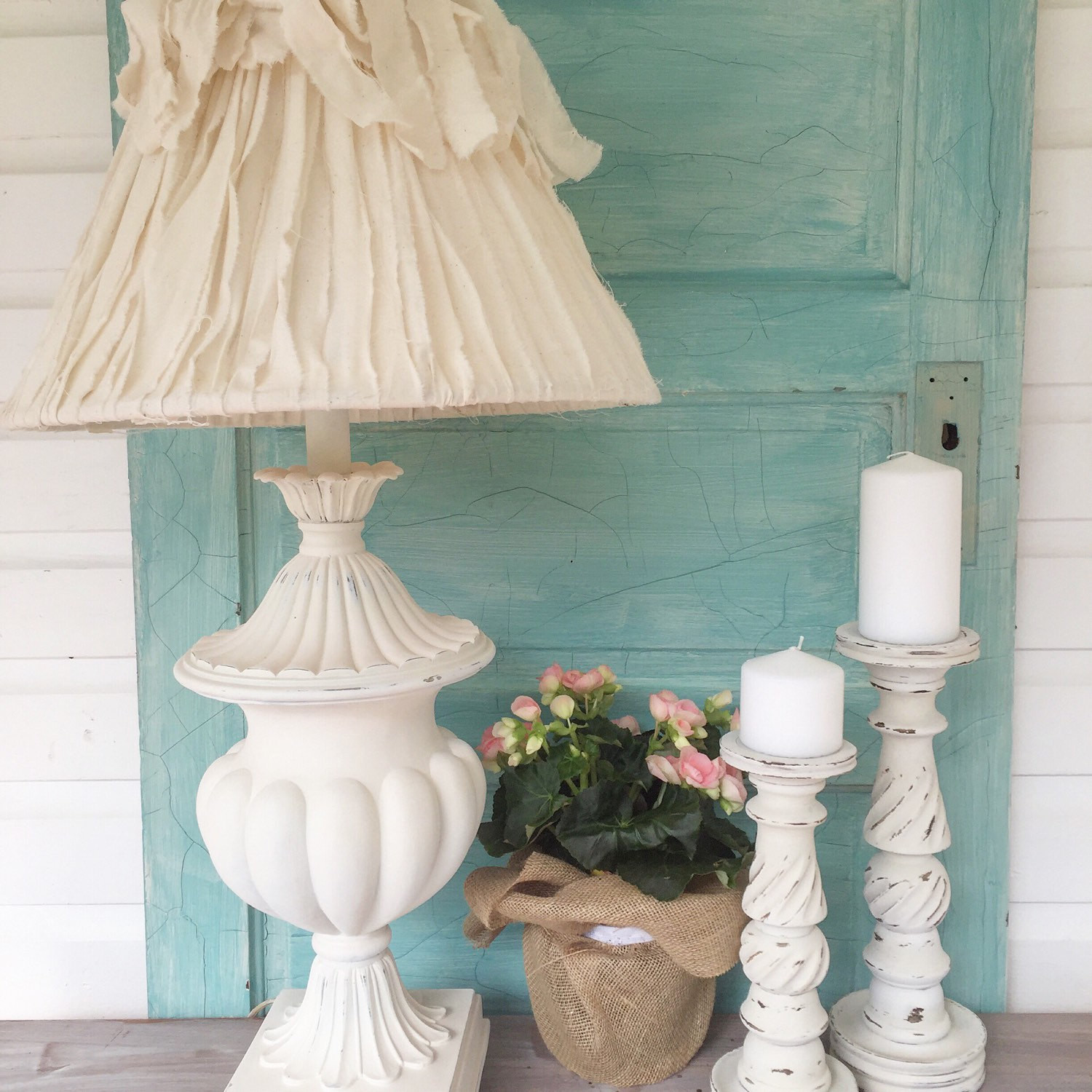 Shabby Chic Bedroom Lamps
 White Shabby Chic Table Lamp Bedroom Light with Cream Tattered