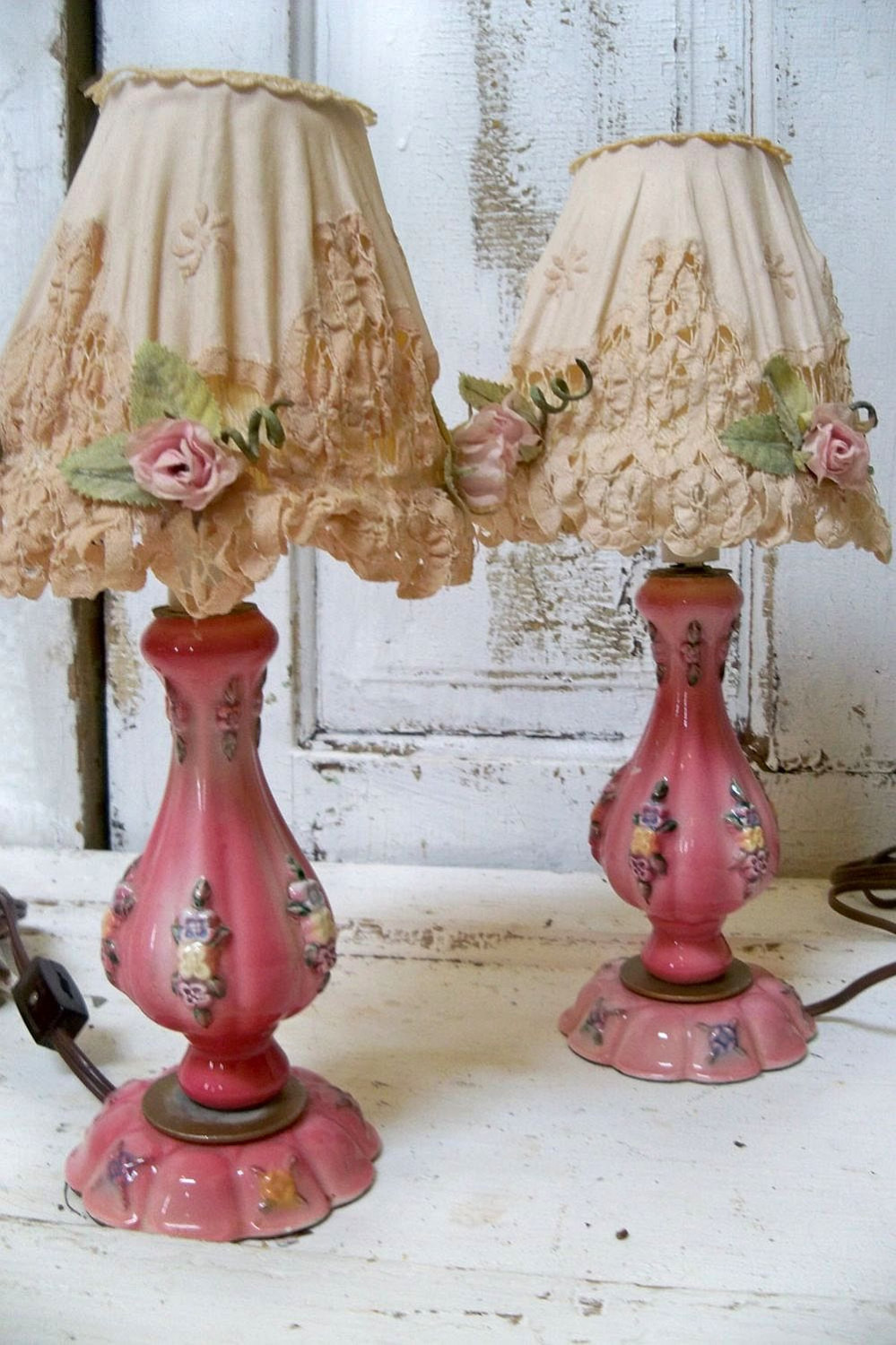 Shabby Chic Bedroom Lamps
 Shabby chic pink lamp set with embellished shades vintage