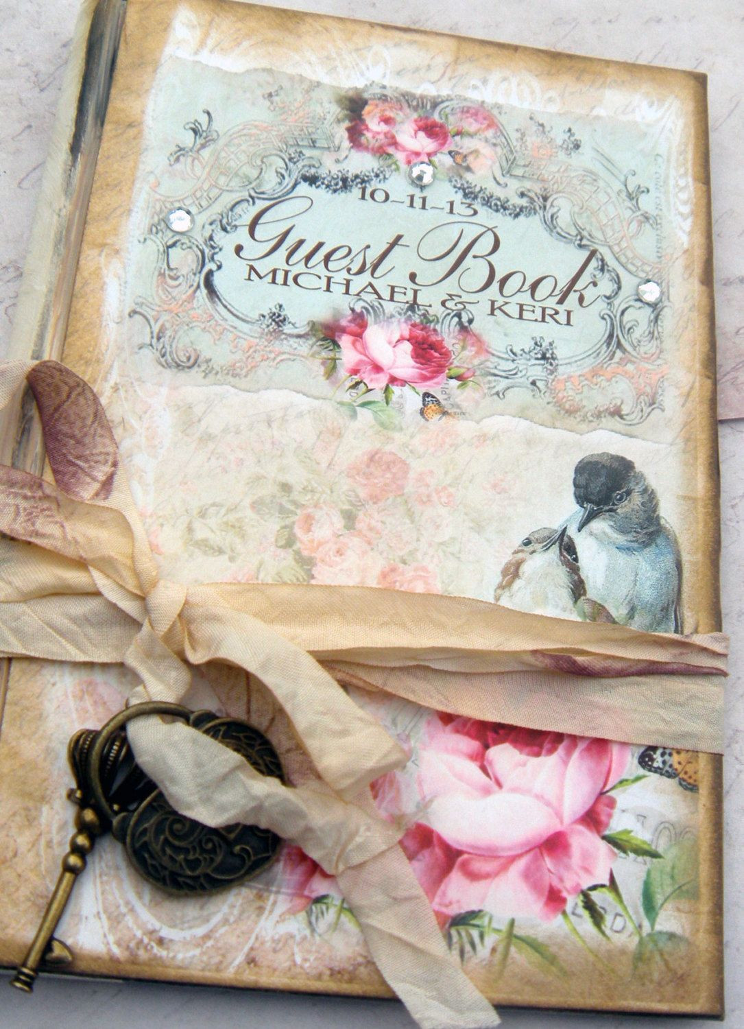 Shabby Chic Wedding Guest Book
 Wedding Guest Book in Shabby Chic Vintage Style love birds