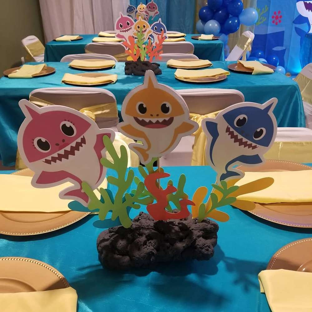 Shark Birthday Party Supplies
 Baby shark Birthday Party Ideas 10 of 19