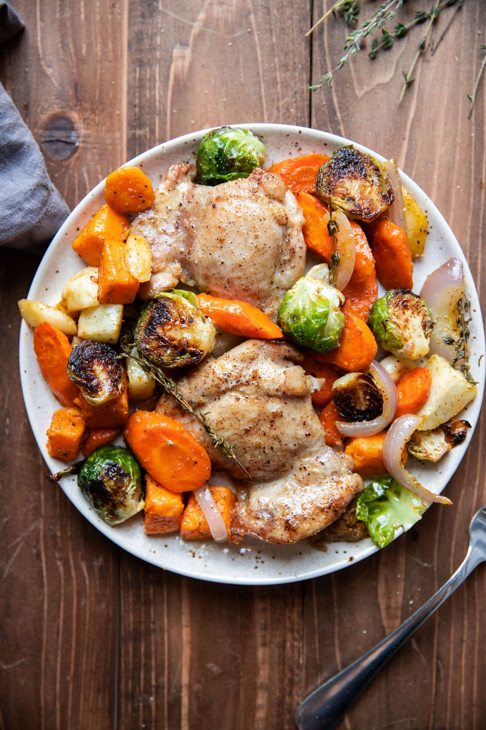 Sheet Pan Chicken Thighs And Vegetables
 Roasted Chicken Thighs and Root Ve ables
