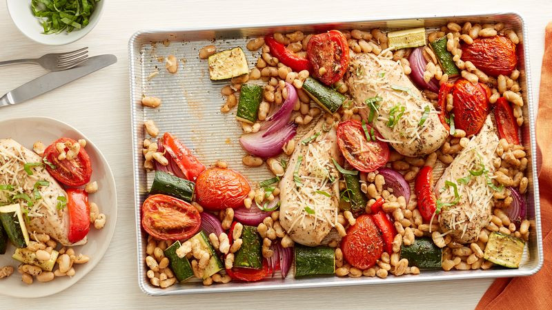 Sheet Pan Dinners Chicken Breast
 Tuscan Chicken Breasts and Ve ables Sheet Pan Dinner