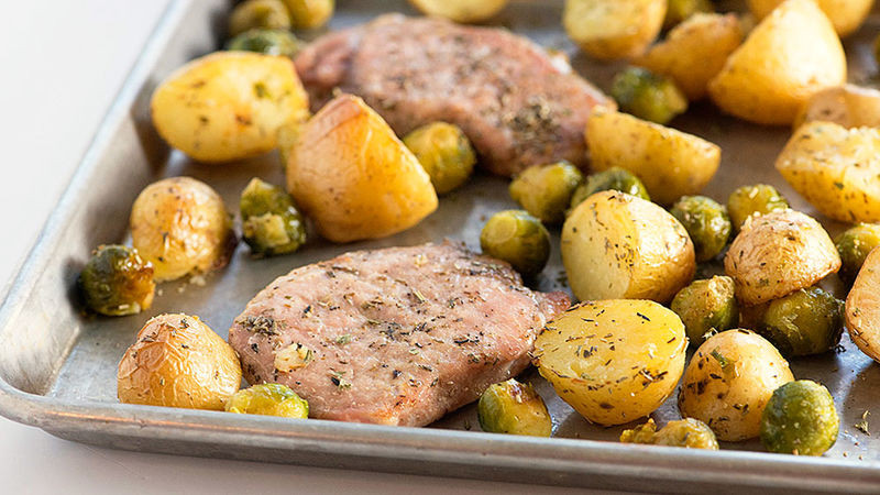 Sheet Pan Pork Chops And Potatoes
 Sheet Pan Pork Chops with Brussels Sprouts and Potatoes