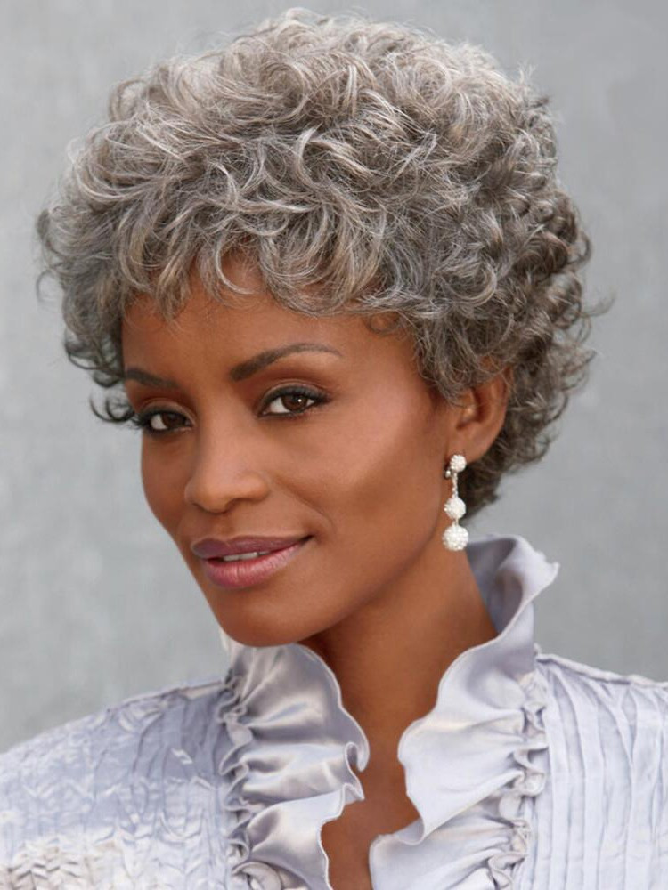 Short Curly Gray Hairstyles
 Old women grey curly short hair cap wigs