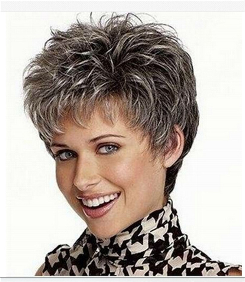Short Curly Gray Hairstyles
 Silver Grey Colour Short Curly Synthetic Hair Wigs For