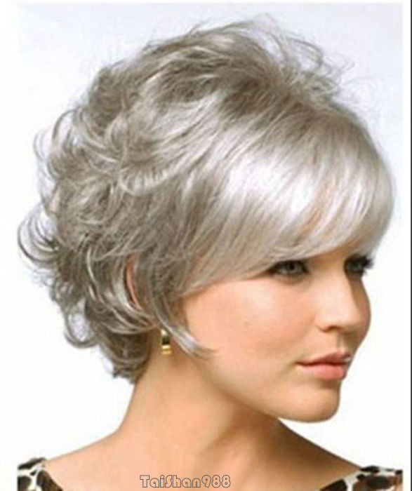 Short Curly Gray Hairstyles
 Hot Sell New Fashion Short Gray Grey Wavy Curly Women s