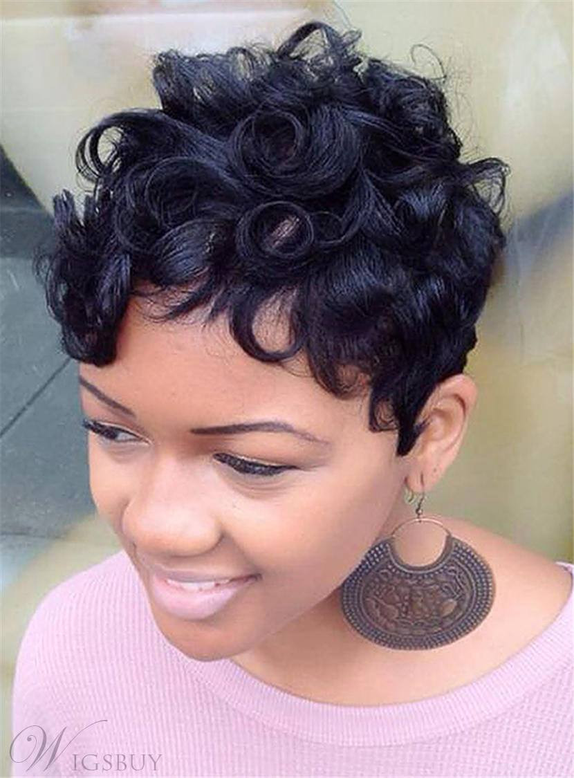 Short Hairstyles Wigs African American
 Fluffy Pixie Boy Cut Kinky Curly Short Human Hair Capless