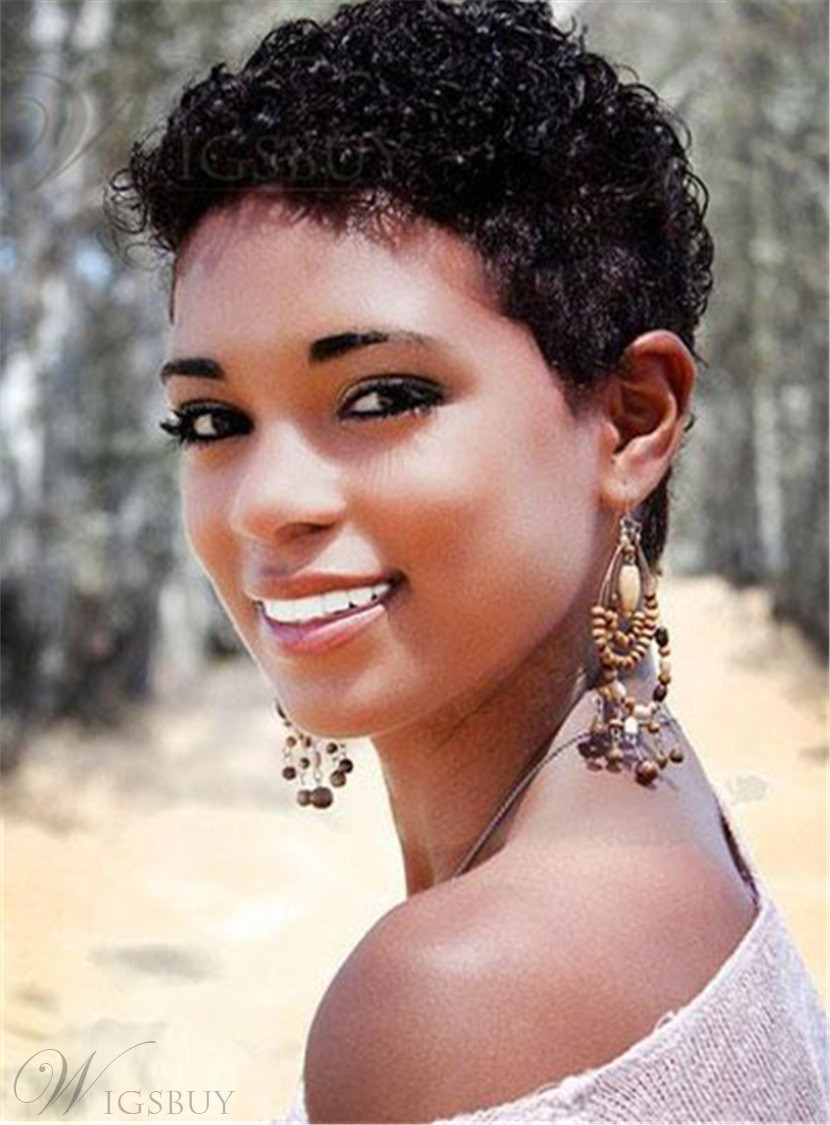 Short Hairstyles Wigs African American
 African American Short Kinky Curly Human Hair Capless Wigs