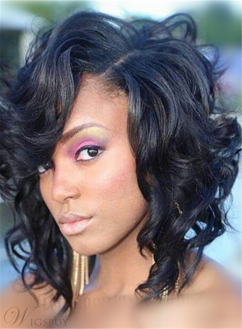 Short Hairstyles Wigs African American
 Fluffy y Elegant Wavy Short Synthetic Hair Lace Front