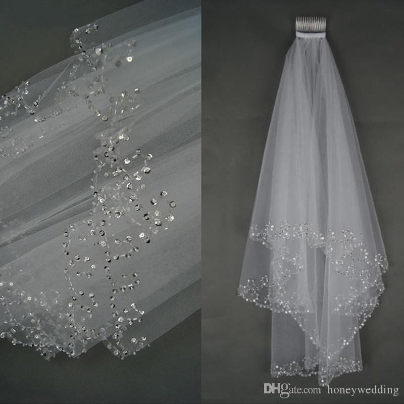 Short Ivory Wedding Veils Uk
 White Ivory Short Wedding Veil With Crystal Edge With
