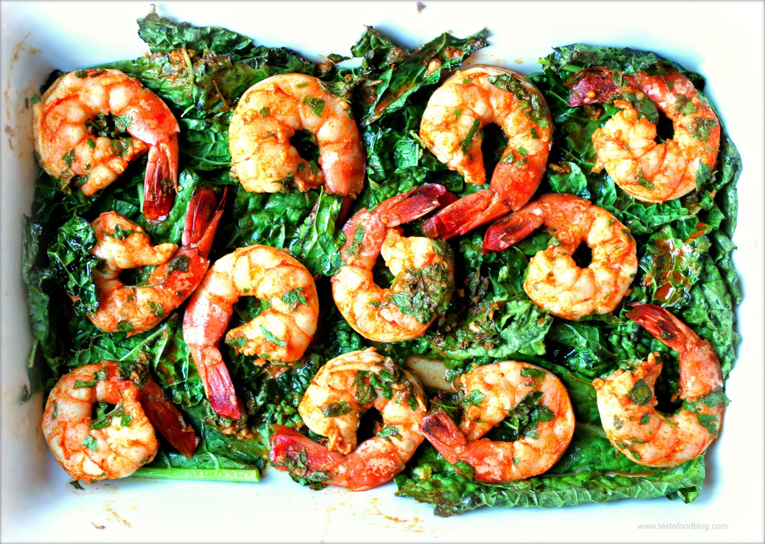 Shrimp And Kale Salad
 Baked Shrimp and Kale with Chermoula – TasteFood