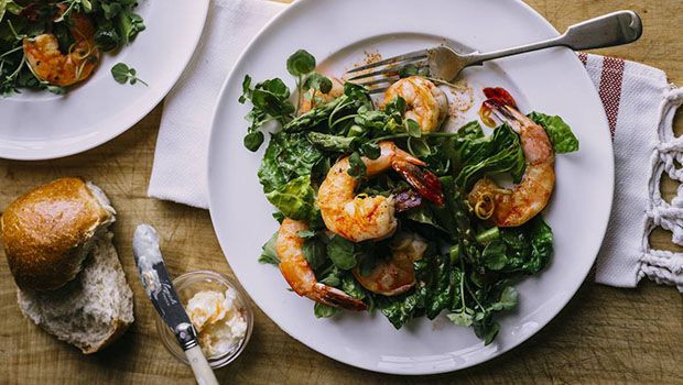 Shrimp And Kale Salad
 Kale Salad with Shrimp and Caesar Dressing Mindful by