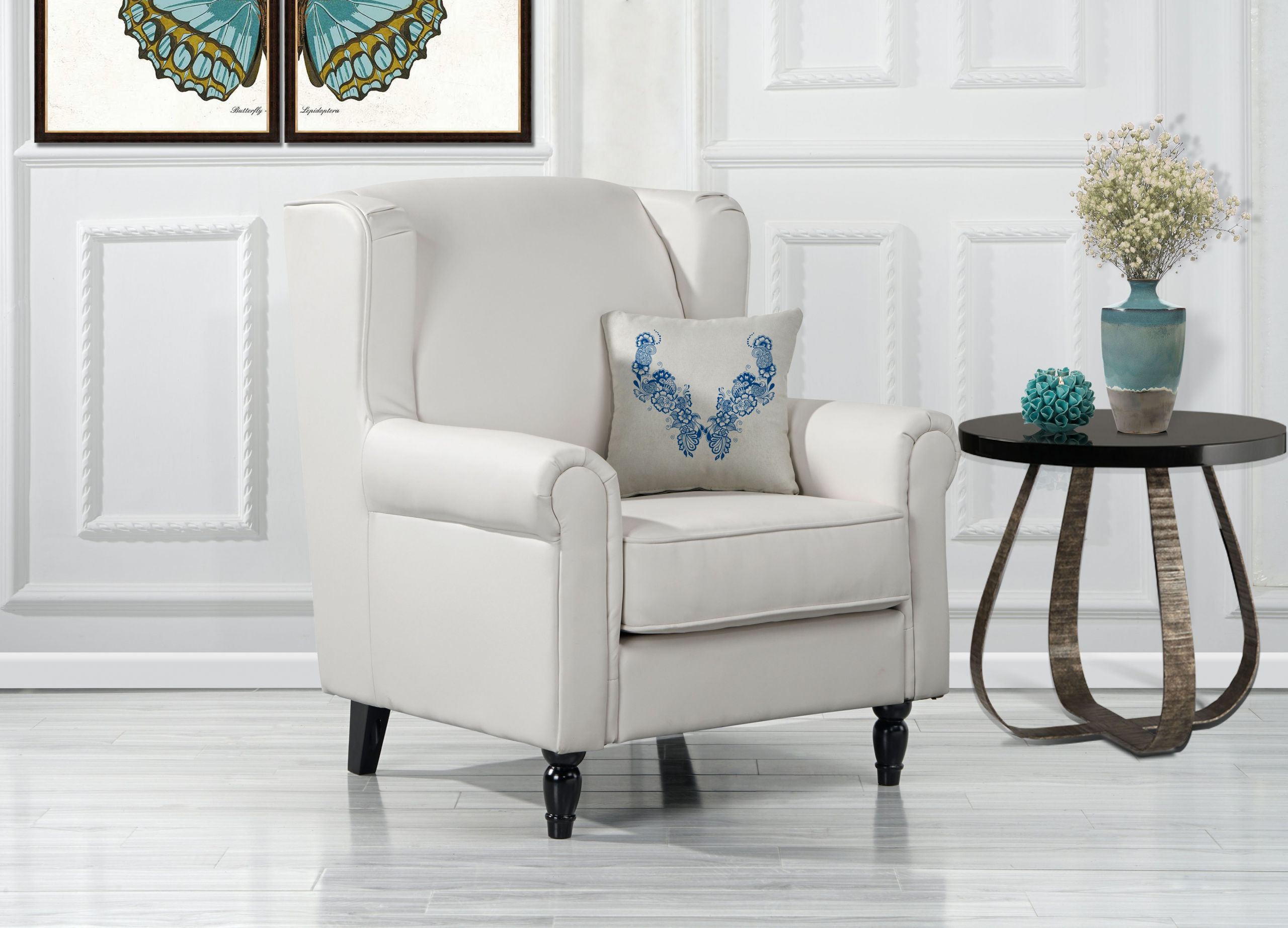 Side Chairs Living Room
 Classic Scroll Arm Faux Leather Accent Chair Living Room