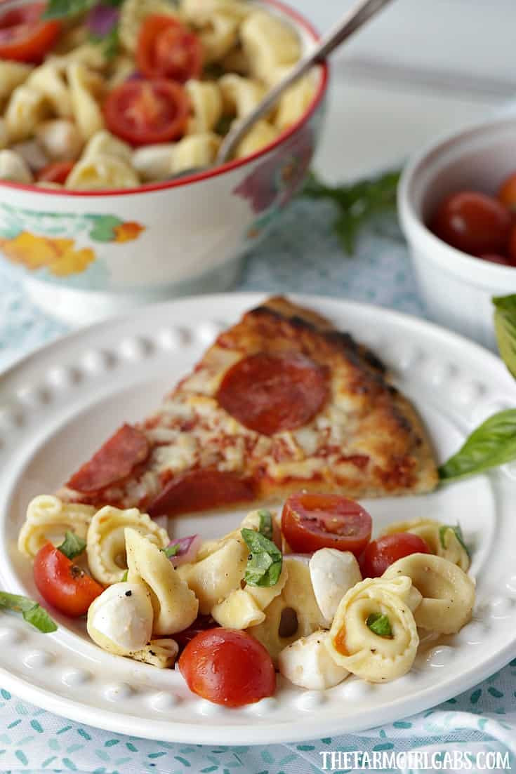 Side Dishes For Pizza Party
 Easy Caprese Tortellini Salad The Farm Girl Gabs