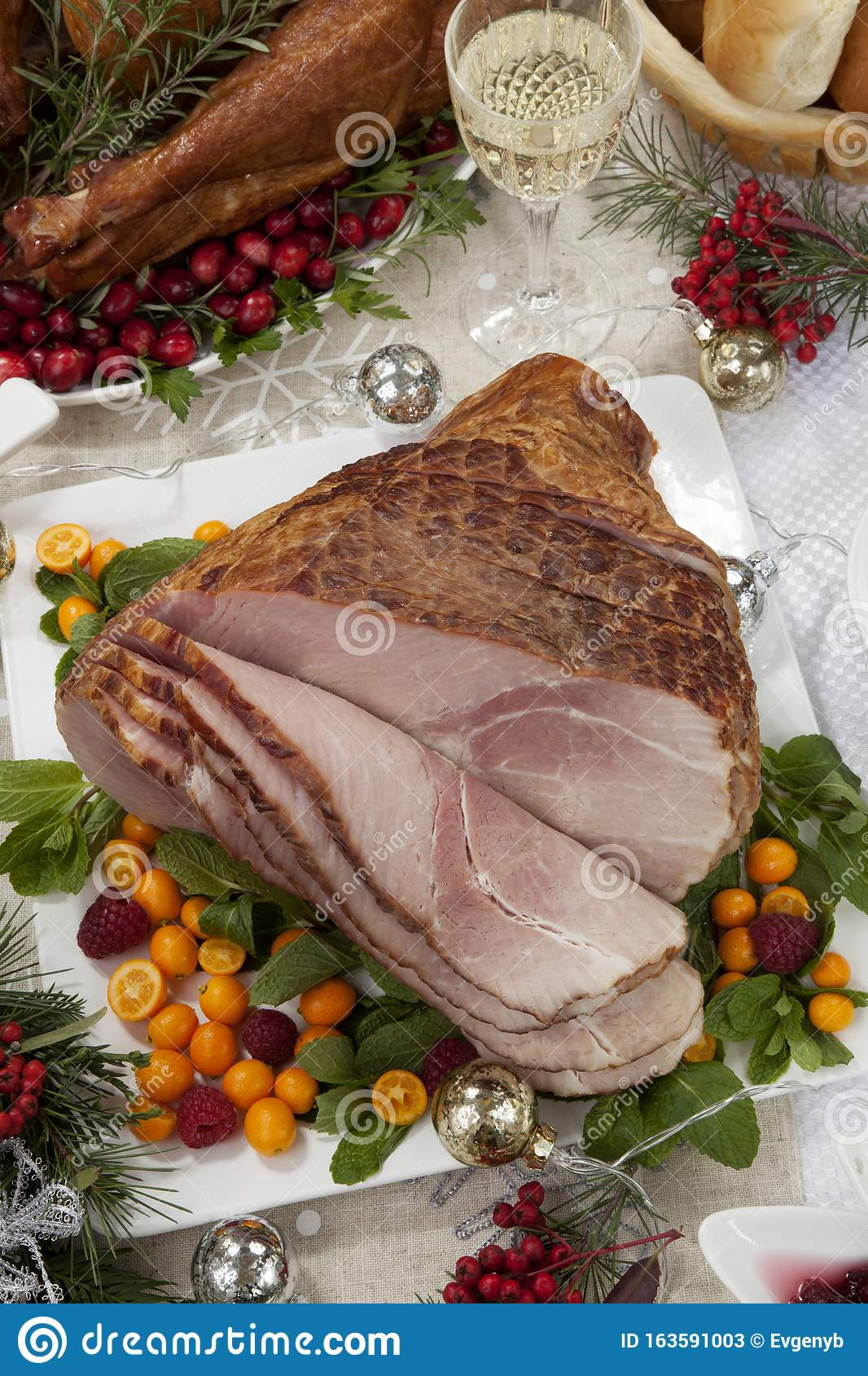 Side Dishes For Smoked Turkey
 Christmas Roasted Ham And Smoked Turkey Stock Image